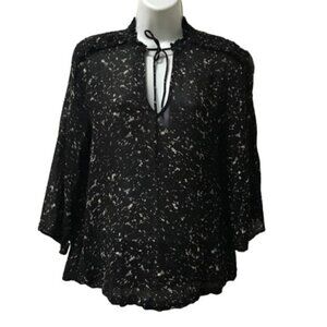 SECOND Female Black White Semi-sheer Blouse Sz L